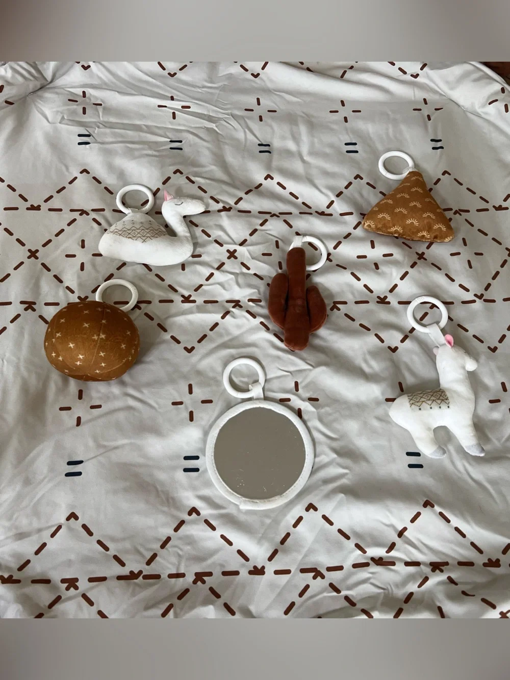 Neutral White & Brown Baby Play Gym - Soft Activity Mat with Hanging Toys
